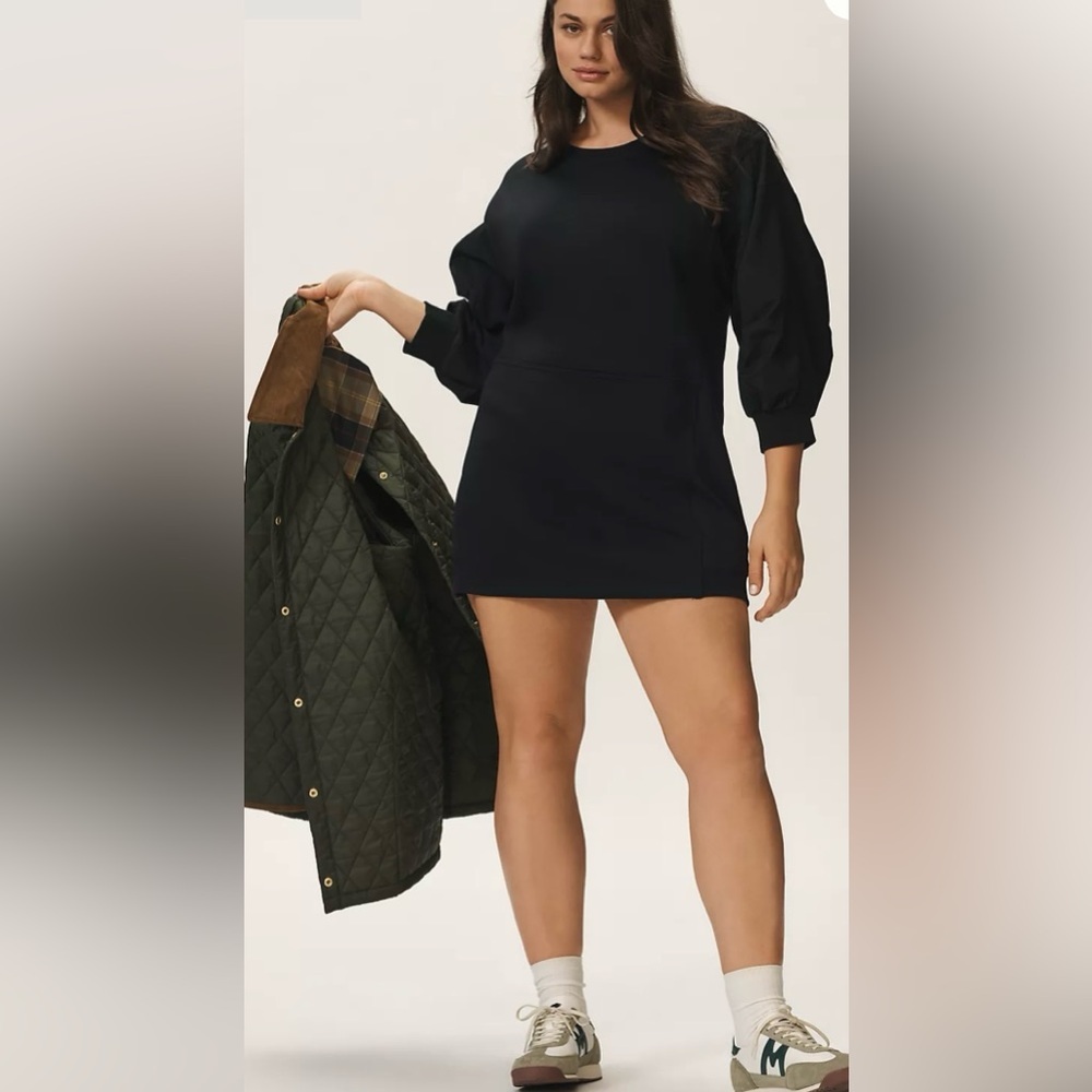 ANTHROPOLOGIE DAILY PRACTICE LONG SLEEVE RELAXED MINI DRESS BLACK SIZE M NWT - Picture 4 of 15